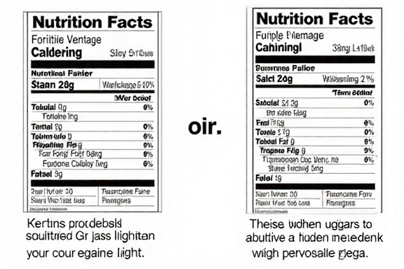 Etichette nutrizionali di prodotti 'light' e normali a confronto.