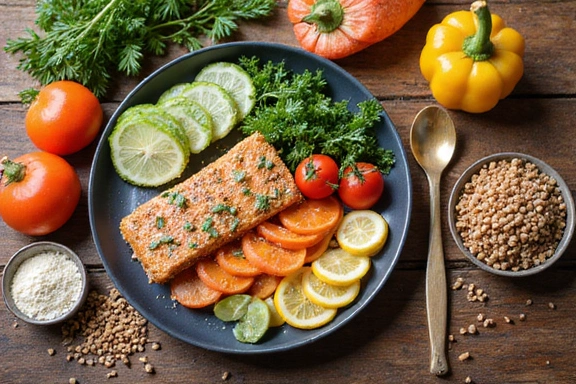 Cibi sani e bilanciati disposti artisticamente