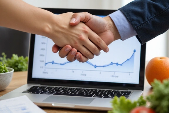 Grafici di progresso e mani che si stringono